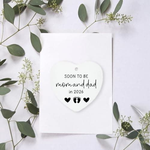 Soon to Be Mom & Dad in 2026 Christmas Tree Decoration Ornament Keepsake Sign Heart Plaque Mom and Dad to Be Gift Pregnancy Gifts for New Parents Expecting Mommy Daddy Gift