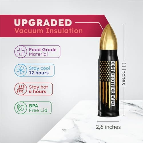 Gifts for Brother, Birthday Gifts from Sister, Present Ideas for Adult Older Bros - Best Brother Ever Bullet Tumbler 17Oz with Lid and Keychain, Insulated Travel Thermos Coffee Cup for Men