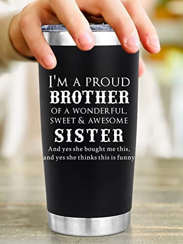 OHSunFLower2 Brother Gifts from Brothers, Sister- Birthday Gifts for Brothers Christmas Valentines Day - I'm A Proud Brother 20 Oz Tumbler Presents for Bro