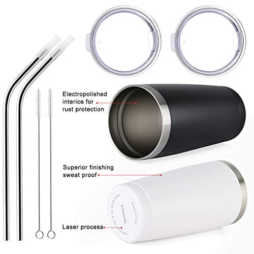 Wedding Anniversary for Couple Friend Lovers Cups Stainless Steel Wine Tumbler Travel Mug with Straw and Lid,2 Pack (4.blackwhite)