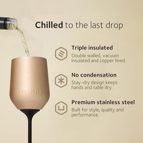 Huski Wine Tumbler 2.0 | NEW | Award-winning Design with Detachable Stem | Premium Stainless Steel Wine Glass with Lid | Triple Insulated Tumbler | 12oz Capacity | Great Gift (Champagne)