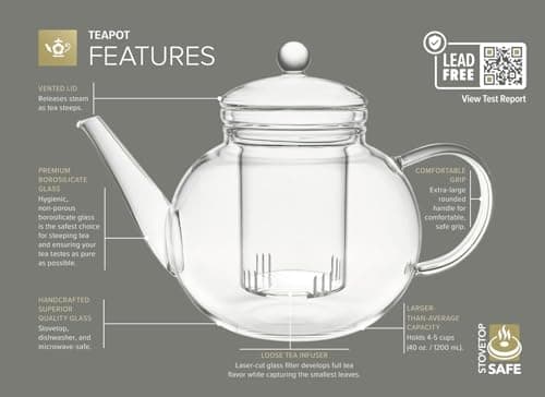 Teabloom Complete Glass Tea Set – Teapot (40 oz), Loose Tea Infuser, 4 Insulated Teacups, Tea Warmer with Candlelight, and 12 Flowering Teas – Elegant Blooming Tea Gift Set