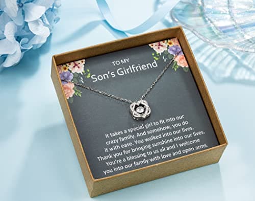Sons Girlfriend Necklace from Mom, To my Son's Girlfriend Gifts, Sterling Silver Two Interlocking Infinity Double Heart Necklace, Valentine's Day Jewelry Birthday Gift
