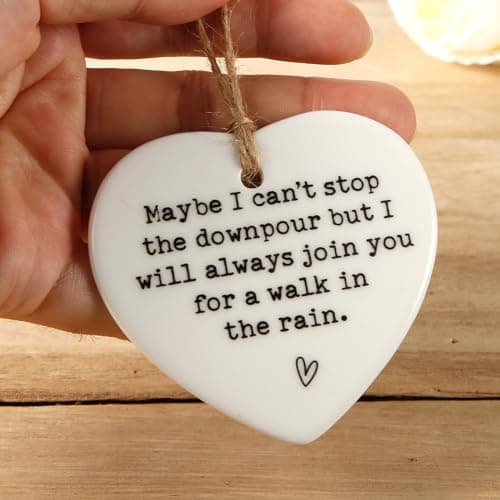 Maybe I Can't Stop the Downpour Plaque, Ceramic Heart Souvenir Hanging Friendship Plaque Crafts Friendship Gift Bestie/Sister Tough Time Gift Hang Sign Ornament for Wall Door Decor