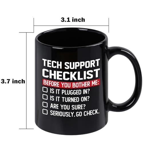 YHRJWN Tech Support Gifts Checklist Mug, Christmas Gifts for IT Tech Guys, Technicians, Programmers, Funny Gift for IT Lovers, Engineers - Computer Geek Novelty Cup Coffee Mug 11 Oz