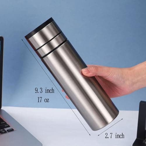Stainless Steel Insulated Water Bottle Coffee Cup Travel Mug Vacuum Thermal Bottle for Hot Drinks Tea Flask Travel Tumbler 17Oz/500Ml (Silver)