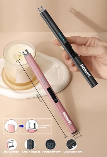 MEIRUBY Electric Candle Lighter, Christmas Stocking Stuffers Gifts for Women Mom Men Wife Sister, USB Arc Rechargeable Windproof Long Lighter for Candle BBQ Housewarming Birthday Gifts Idals