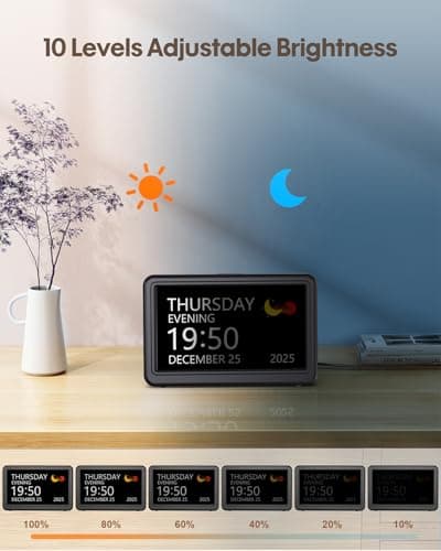 Clock with Day and Date for Elderly, 7" Large Display Digital Calendar Day Clock with 20 Custom Alarms and Medicine Reminders, 12 Display Modes, Dimmable Dementia Alzheimers Clocks for Seniors