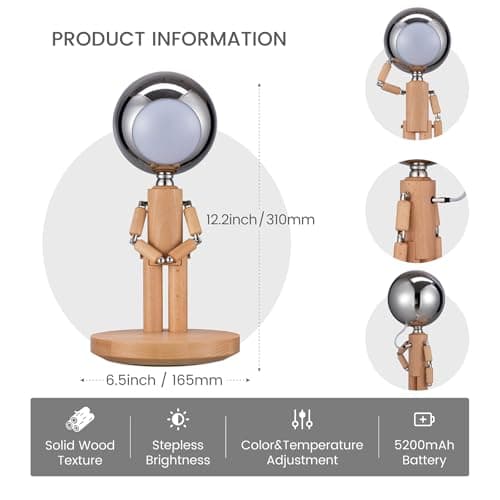 Pause Moon Lamp, Creative Wood LED Desk Lamp, Unique Decorative Lighting for Bedroom, Lamps for Night Stands, Rechargeable Cordless Lamp Office & Gift