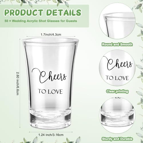 Uiifan 50 Sets Wedding Favors for Guests Wedding Shot Glasses Acrylic Clear Plastic Shot Glasses with Thank You Cards and Organza Bags for Guest Newlyweds Bridal Shower Gift (Cheers to Love)