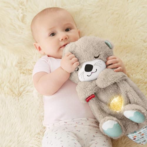 Fisher-Price Baby Toy Soothe 'n Snuggle Otter Portable Plush Sound Machine with Music Lights & Breathing Motion for Newborns 0+ Months