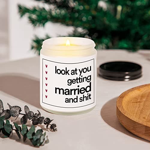 BaubleDazz Funny Wedding Gifts, Bachelorette & Bridal Shower Gift for Bride, 7oz Lavender Scented Soy Wax Candle, Bride to Be, Engagement Gifts for Couples