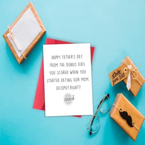Asmallgf Funny Fathers Day Card for Step Dad, Bonus Dad Fathers Day Gift, Father's Day from Step Daughter Son