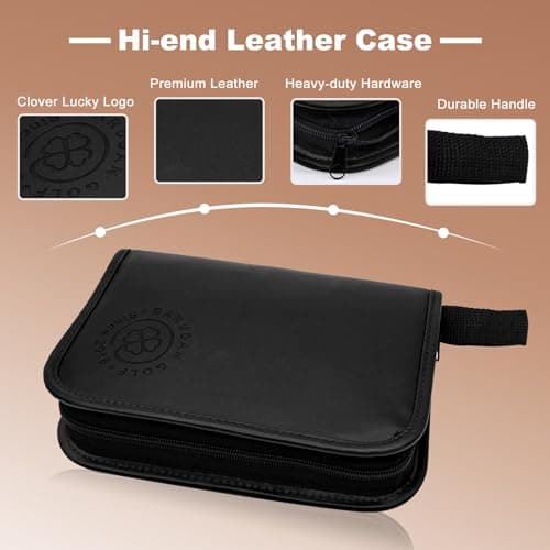 Golf Accessories for Men and Women, Golf Gifts for Him with Leather Case, Golf Brush, Golf Balls, Golf Tees, Golf Ball Clamp, Golf Divot, Golf Ball Line Marker Tool,Golf Ball Marking Stencils