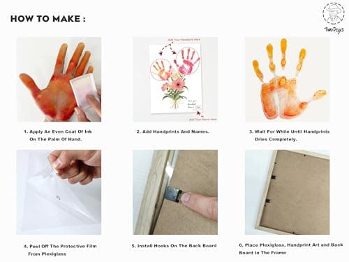 TwoDays Flower Bouquet Handprint Art Craft DIY Kit, Unique Gifts for Mom from Daughter or Son for Mother's Day Birthday Christmas, Gift for Grandma.(12" X 16", with Wood Frame)