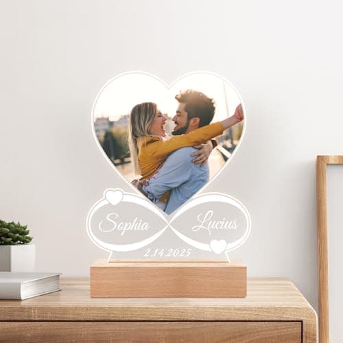 Custom Picture Frames with Photo, Personalized Photo Frame with Night Light, Customized Picture Frame, Personalized Anniversary Birthday Gifts for Women Men Her Him Girlfriend Boyfriend Couple