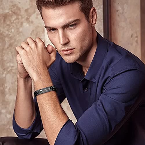 VNOX Personalized Religious Jewelry-Engraved Inspirational Christian Faith Bible Verse Quote Wristbands Elegant Link Bracelet Encouragement Gift,Cassic Watch Band Strap Design