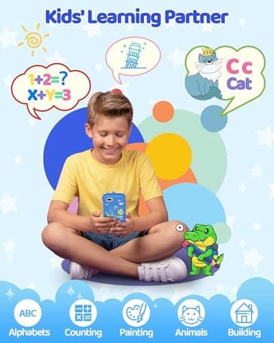 KOKODI Kids Smart Phone Toys, Birthday Gifts Idea Dinosaur Toys for 3 4 5 6 7 8 Year Old Boys, Touchscreen HD Digital Dual Video Camera, Preschool Learning Toy for Kids 3-5 Travel Trip Activity (Blue)