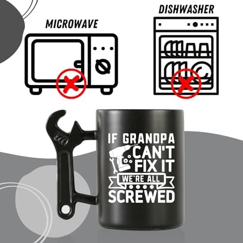 Onebttl Grandpa Gifts Wrench Coffee Mug, Grandfather Gift from Granddaughter and Grandson, 13.5oz/400ml Funny Ceramic Mug for Christmas, Father's Day - Grandpa Can Fix
