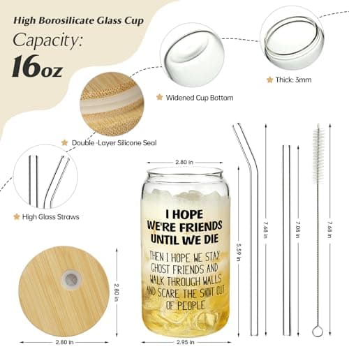 Gifts for Women Men, 16oz Drinking Glass Cup, Unique Friendship Gift for Best Friend BFF Bestie, Funny Personalized Birthday Christmas Valentines Mothers Day Present for Her Him Coworker Sister Female