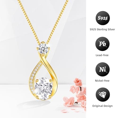 1.5CT Moissanite Infinity Pendant Necklace Anniversary Wedding Gifts for Women Wife Her S925 Sterling Silver 18K White Gold/Gold Filled Jewelry for Birthday Mothers Christmas Valentines Day