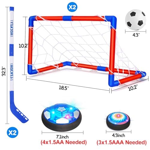 3 in 1 Hover Soccer Ball Toddler Hockey Set with LED Lights Indoor Toys for Kids Soccer Gift for Boys 6-8 8-12 Kids Sports Soccer Games 3 4 5 6 7 8 Year Old Boy Age 4-8 Birthday Gift