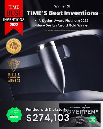 novium Hoverpen Interstellar - Space Black, Ballpoint Pen, Unique Conversational Starter, Premium Futuristic Design, Precision Flow Ink, Schmidt Ballpoint Cartridges