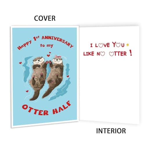 Happy 1st Anniversary Card Gift for Husband,Wife,First Anniversary Card for Boyfriend or Girlfriend,Romantic One Year Wedding Anniversary Card for Women Men Him Her