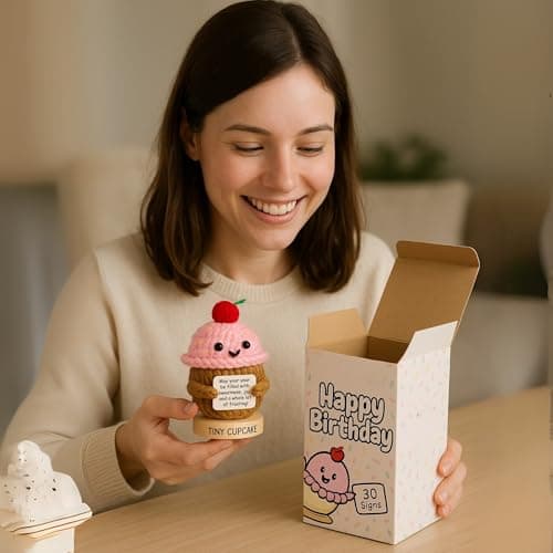 Happy Birthday Gift for Women - Tiny Cupcake With 30 Sweet Birthday Cards | Funny Gift Idea for Women for 16th, 21 Year Old, 30th Birthdays | Cute Bday Party Decor for Friends, Teens, Daughter, Sister