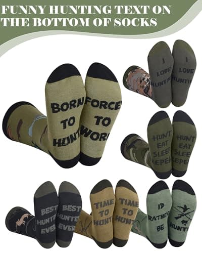 Eurzom 6 Pairs Funny Hunting Socks for Men Hunters Novelty Cotton Crew Socks Birthday Xmas Gift Accessories for Hunting Lover