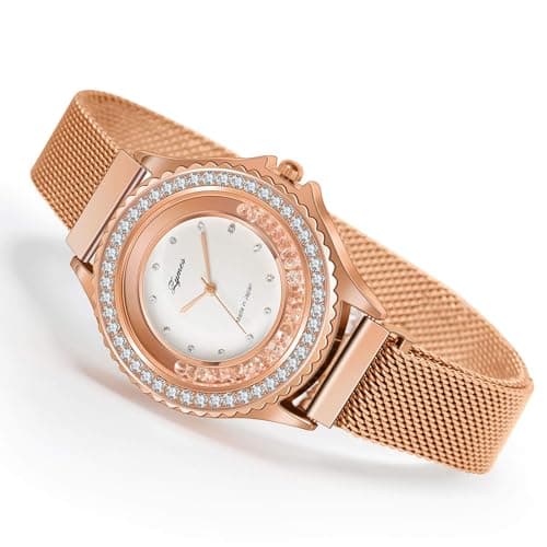 Watches Sets for Women, Rose Gold Watch Set Necklace Earring Bracelet 4 Pieces Jewelry Set for Mom Wife Girlfriend