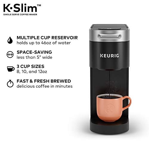 Keurig K-Slim Single Serve K-Cup Pod Coffee Maker, Multistream Technology, 3 Brew Sizes, Slim and Sleek Design, 46oz Removable Reservoir, Black