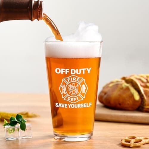 Futtumy Firefighter Gifts For Men, Off Duty Save Yourself Fire Dept Beer Glass, Fireman Gifts for Men, Funny Gift for Fire Fighter Firefighter Fireman for Christmas Retirement Appreciation