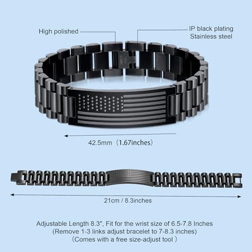 To My Man Boyfriend Husband Son Bracelet Gifts, Stainless Steel American Flag Watch Link Bracelet Valentines Christmas Jewelry Gifts for Men Him