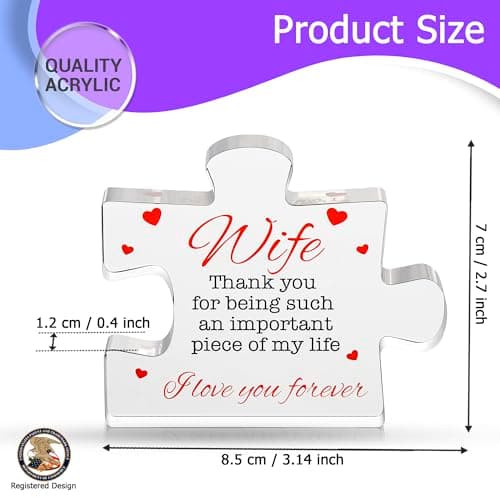 Valentine's Gifts for Wife - Engraved Acrylic Block Puzzle Wife Gift 3.35 x 2.76 inch - Cute Wife Gifts from Husband - Novelty Birthday Paperweights, Christmas, Cool for Women