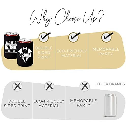 Groom and Bachelor Party Crew Squad Bachelor Party Can Coolers, Set of 12 White and Black Beer Can Coolies, Perfect Bachelor Party Decorations and as Grooms Men Gifts