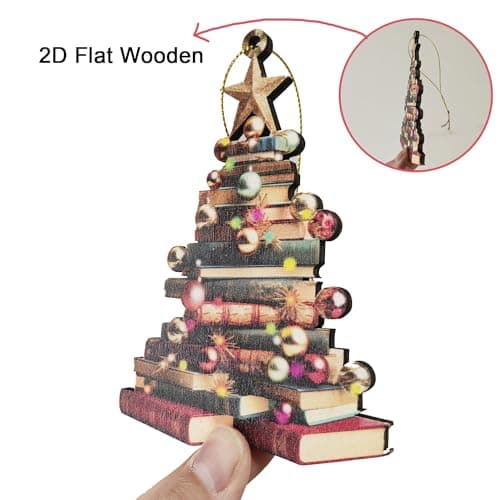 2D Flat Wooden Christmas Books Ornament, Book Lover Christmas Ornament, Book Lover Christmas Gifts, Christmas Book Tree Ornament, Book Club Ornament, Pack of 2