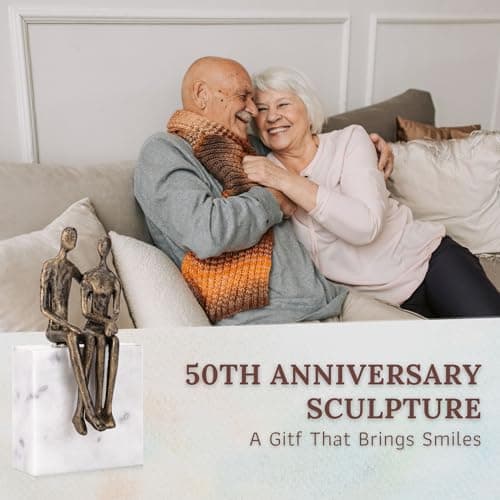 50th Wedding Anniversary Couple Gifts - Iron and Marble Sculpture - Gifts for 50th Wedding Anniversary for Parents or Friends - Includes Present Box, Engraved Plaque and Poem Card