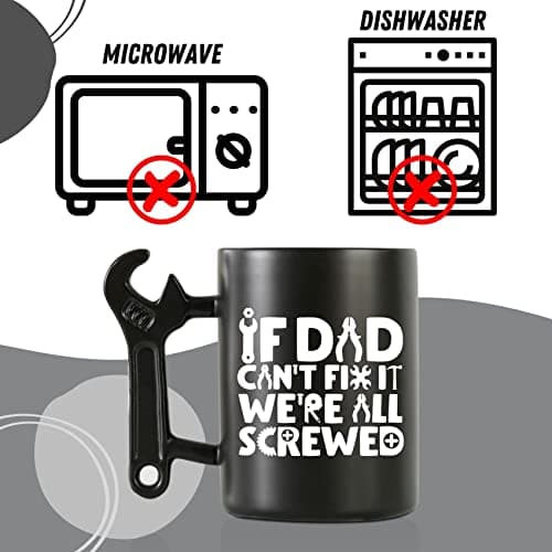 Onebttl Coffee Mug With Wrench Spanner Handle - Dad Gifts From Daughter and Son, 13.5oz Funny Ceramic Mug for Father's Birthday, Father's Day, Christmas - Dad Can Fix