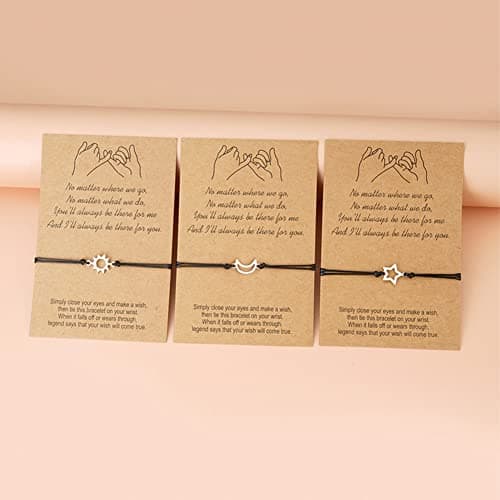 ZAHSY BFF Friendship Bracelets Gift for 3 Sun Moon Star Pinky Promise Bracelets Best Friend Christmas Birthday Gifts for Women Matching Bracelet for Sisters