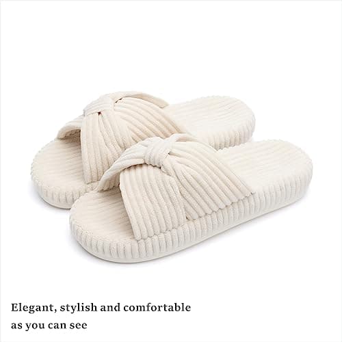 Chantomoo Slippers for Women Memory Foam House Bedroom Corduroy Bow Crossbands Slipper Shoes Comfy Trendy Gift Slippers