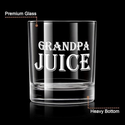 LIGHTEN LIFE Grandpa Juice Whiskey Glass 12 oz, Unique Gift in Valued Wooden Box, Funny Ideas for New Grandpa, Birthday from Grandson, Granddaughter