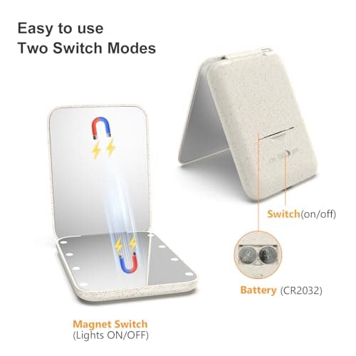 Kintion Wheat Straw Compact Mirror, 1X/3X Magnification, Lighted, Folding, Portable, Eco-Friendly, Great Gift