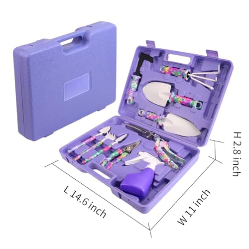 Garden Tools Set, JUMPHIGH 10 Pieces Gardening Tools with Floral Print, Ergonomic Handle Trowel Rake Weeder Pruner Shears Sprayer, Garden Hand Tools with Carrying Case Gardening Gifts for Women Father