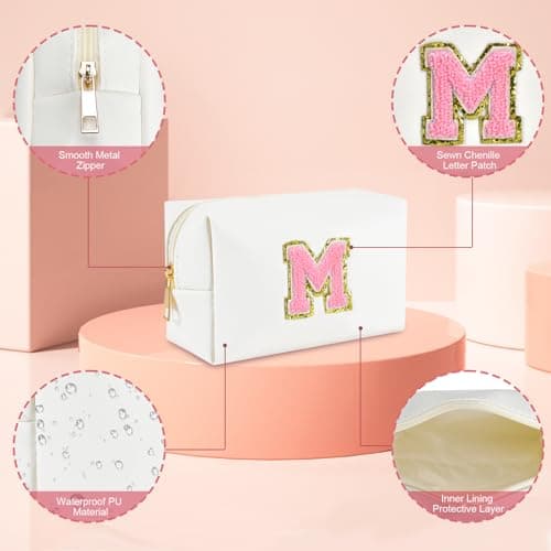 Personalized Initial Makeup Bag - Trendy Stuff for Teen Girls & Friends - Cute Graduation Gifts for Teenage Women & Bridesmaids (M)