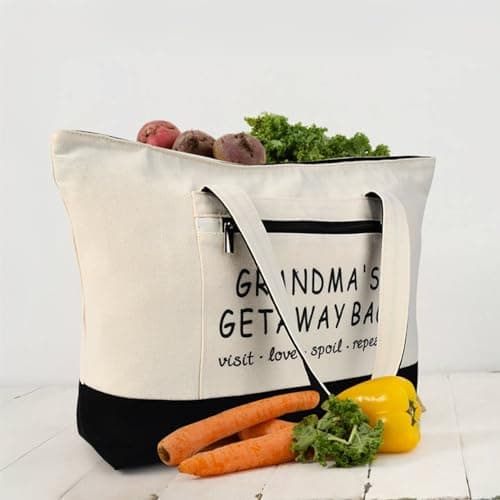 Grandma Brithday Canvas Tote Bag for Shopping Travel, Mothers day Gifts, Christmas Gifts for Grandma from Grandkids