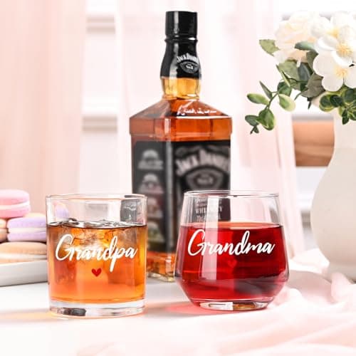 Futtumy Grandparents Gifts, Grandma Wine Glass Grandpa Whiskey Glass Set, Christmas Gifts for Grandparents, Grandma Grandpa Gift for Mothers Day Fathers Day Birthday