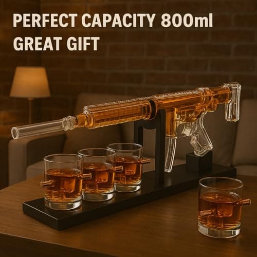 AR15 Gun Decanter Birthday Gifts for Men Dad, Whiskey Set - Rifle Limited Edition, Silencer Stopper - 800 ml & 12oz Bullet Glasses - Father Gift - Drinking Party, Liquor, Vodka Tik Tok Viral Dispenser