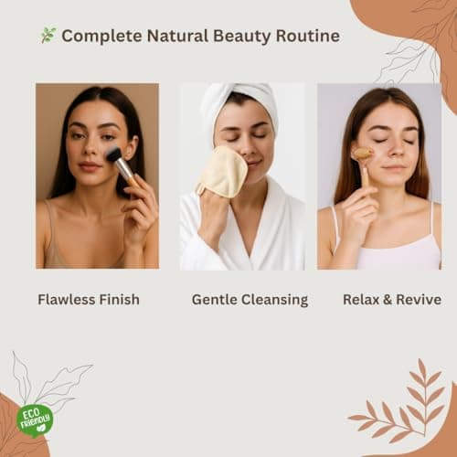 Eco Friendly Unique Natural Gift Beauty Set – Bamboo Makeup Brushes, Vegan Bamboo Roller & Soft Face Towel – Organic Self-Care Box for Women & Teens, Perfect Birthday , Holiday Present”
