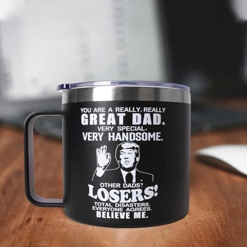 Fathers Day Dad Gifts from Daughter Son,Christmas Birthday Gifts for Step Dads Father in Law Him Bonus Daddy,Gift for Men Papa Grandpa Uncle Stepdad,14 oz Black Tumbler Mug